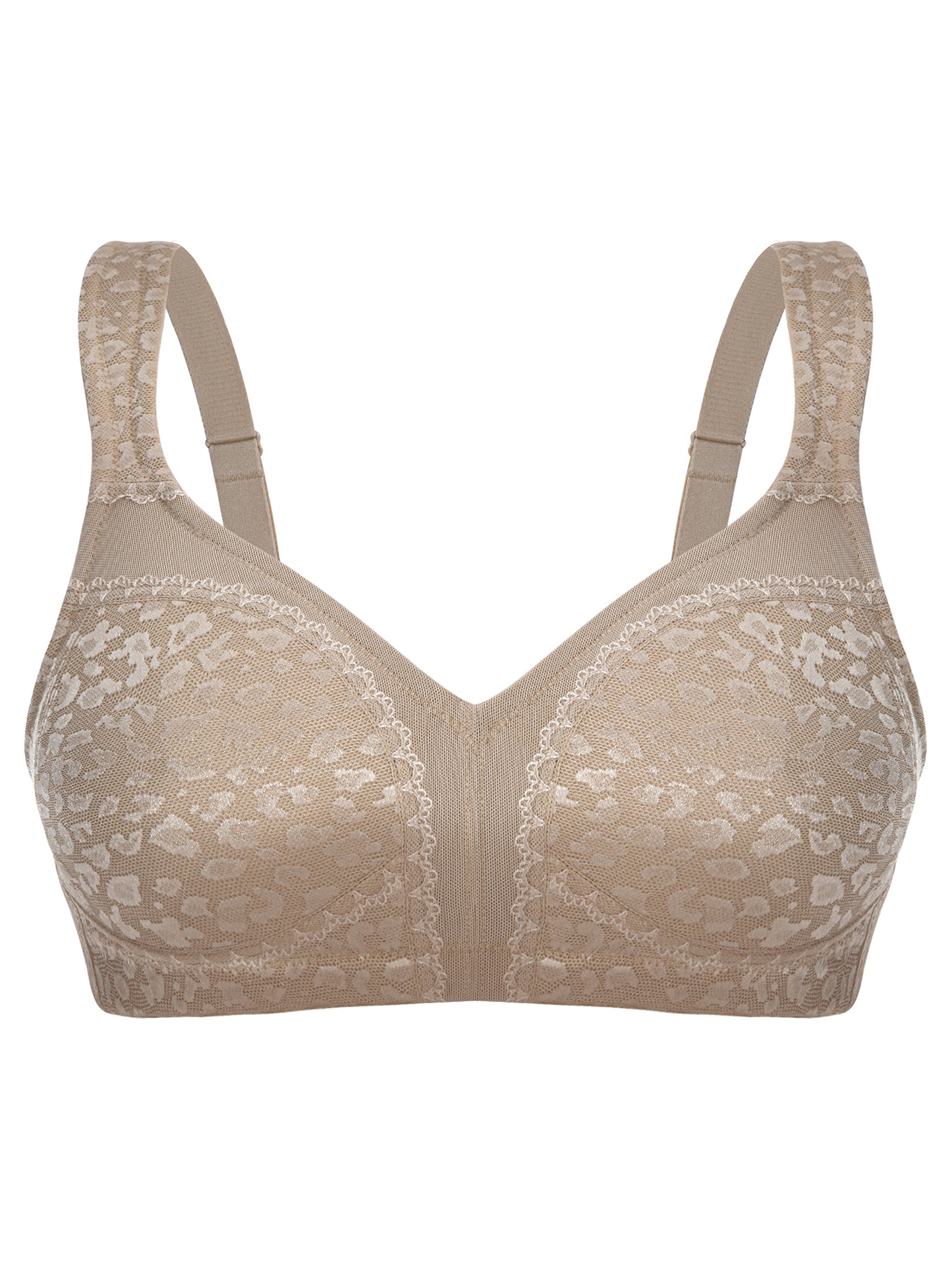 Deyllo Women's Full Coverage Wireless Bras Plus Size No Wire Non Padded Brown Minimizer Bra