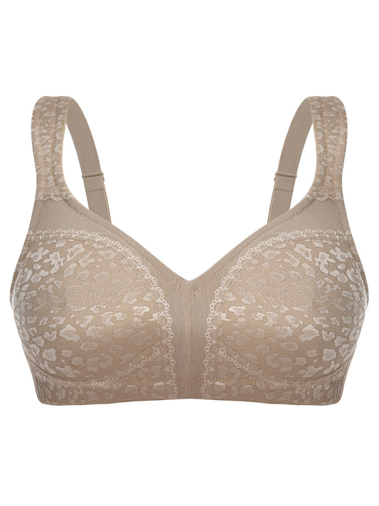Deyllo Women's Full Coverage Wireless Bras Plus Size No Wire Non Padded Brown Minimizer Bra