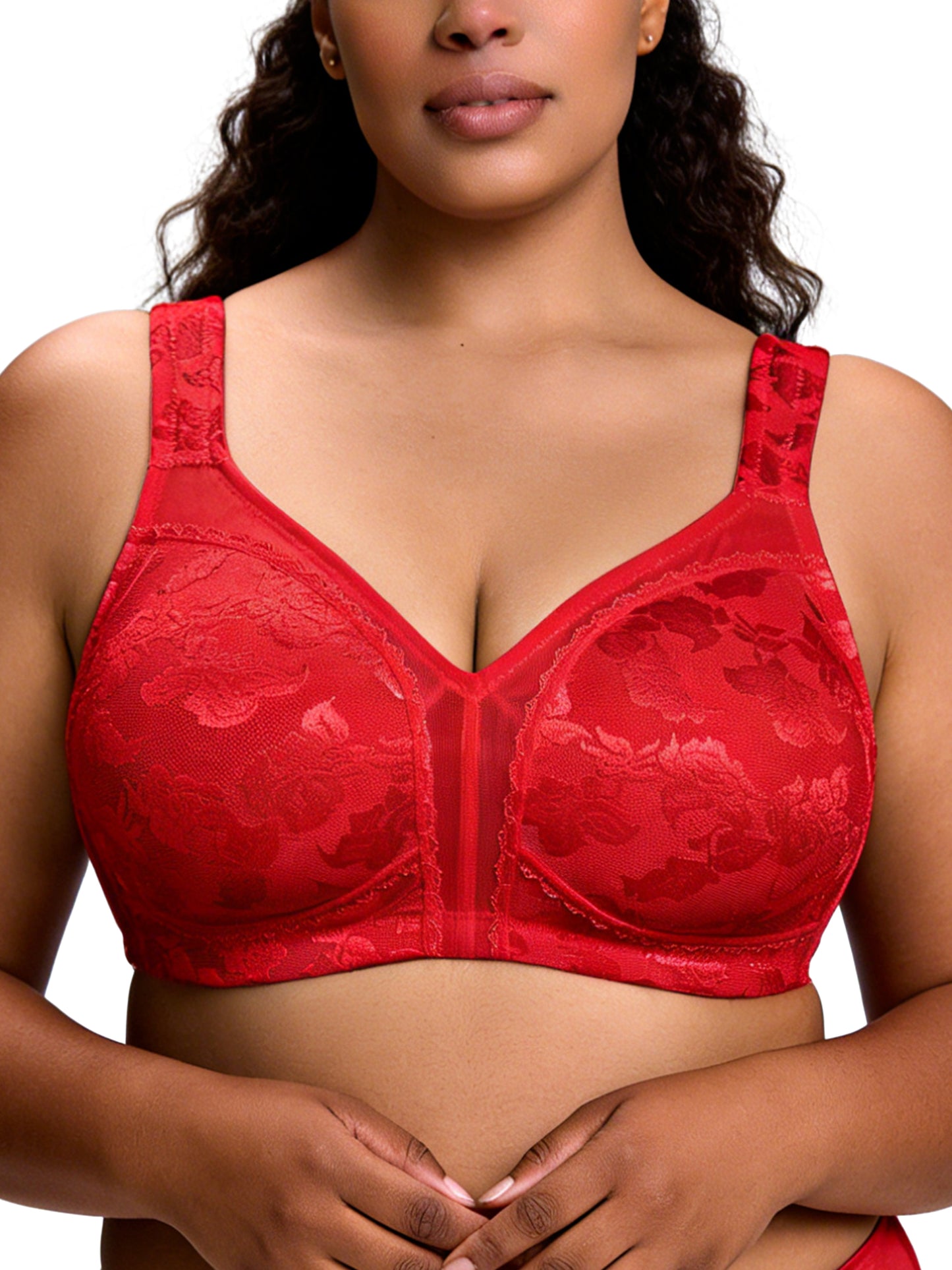Deyllo Women Plus Size Minimizer Bras Full Coverage Wirefree Non Padded Bra Large Bust Red Bras