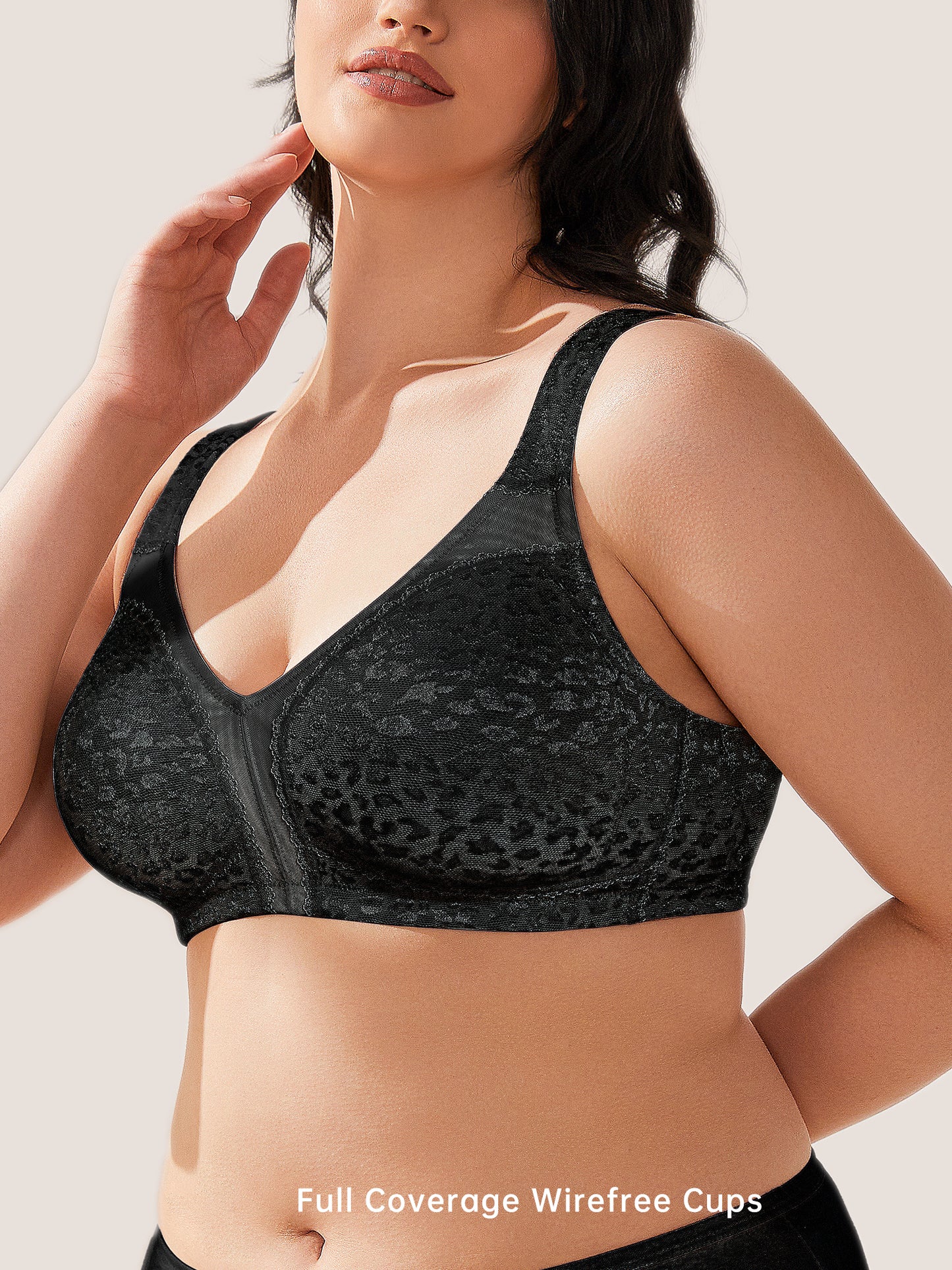 Wingslove Women's Plus Size Full Coverage Minimizer Bra Wirefree Non Padded for Everyday Comfort, Black