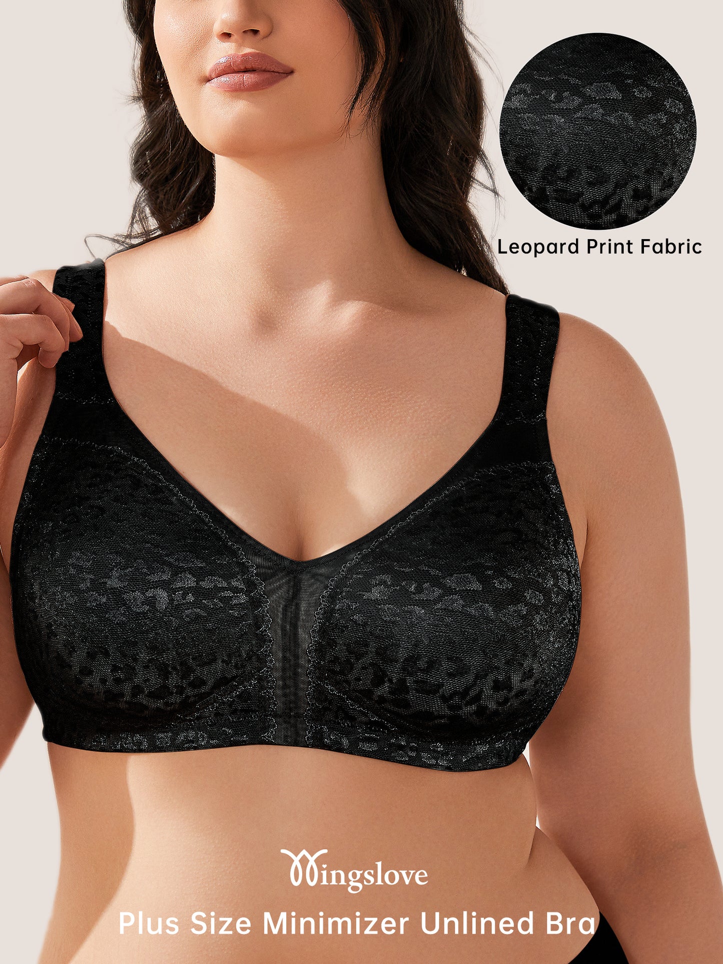 Wingslove Women's Plus Size Full Coverage Minimizer Bra Wirefree Non Padded for Everyday Comfort, Black