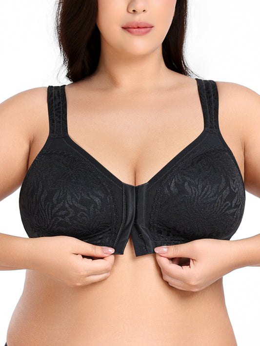 Deyllo Women Plus Size Front Closure Bras High Support Minimizer Bras Full Coverage Wireless Bras Non Padded Soft Comfort Black Bra