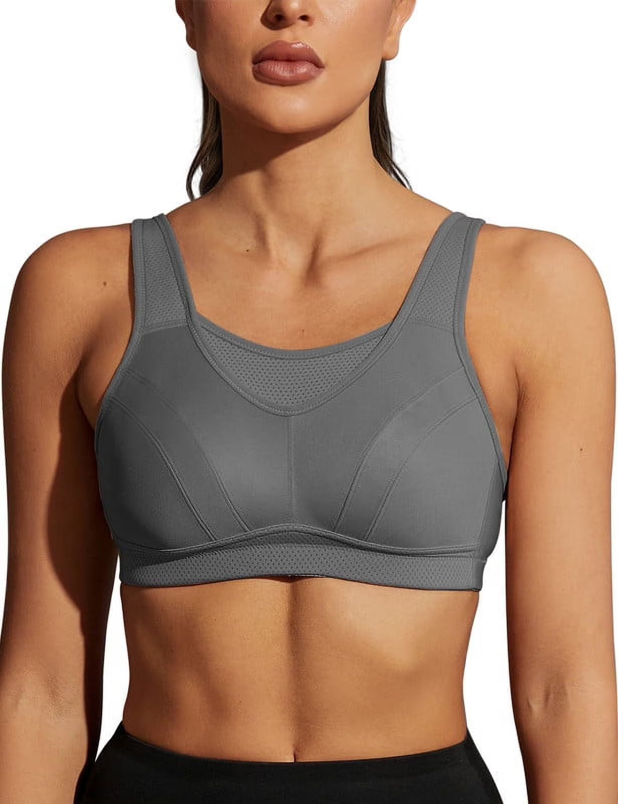 Wingslove Women's Sports Bra Full Coverage Wireless Bra Plus Size High Impact Non Padded Workout Bra,Gray