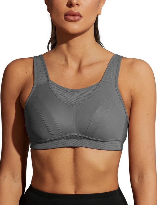 Wingslove Women's Sports Bra Full Coverage Wireless Bra Plus Size High Impact Non Padded Workout Bra,Gray