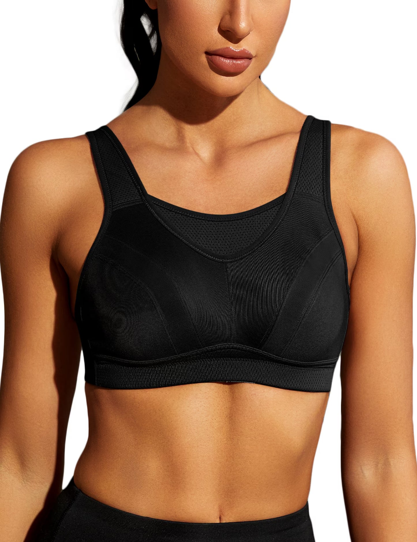 Wingslove Women's Sports Bra Full Coverage Wireless Bra Plus Size High Impact Non Padded Workout Bra,Black