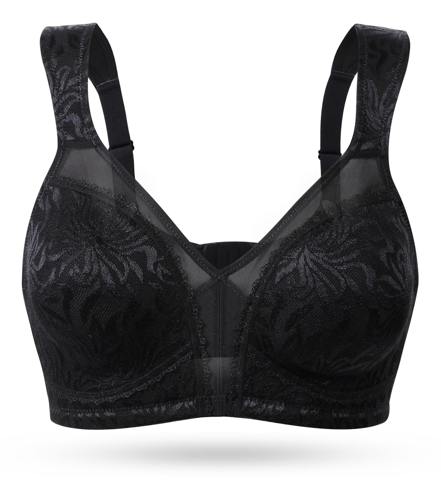 Deyllo Women's Non Padded Wireless Bras Plus Size Full Coverage Black Minimizer Bra