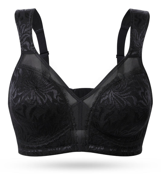 Deyllo Women's Non Padded Wireless Bras Plus Size Full Coverage Black Minimizer Bra