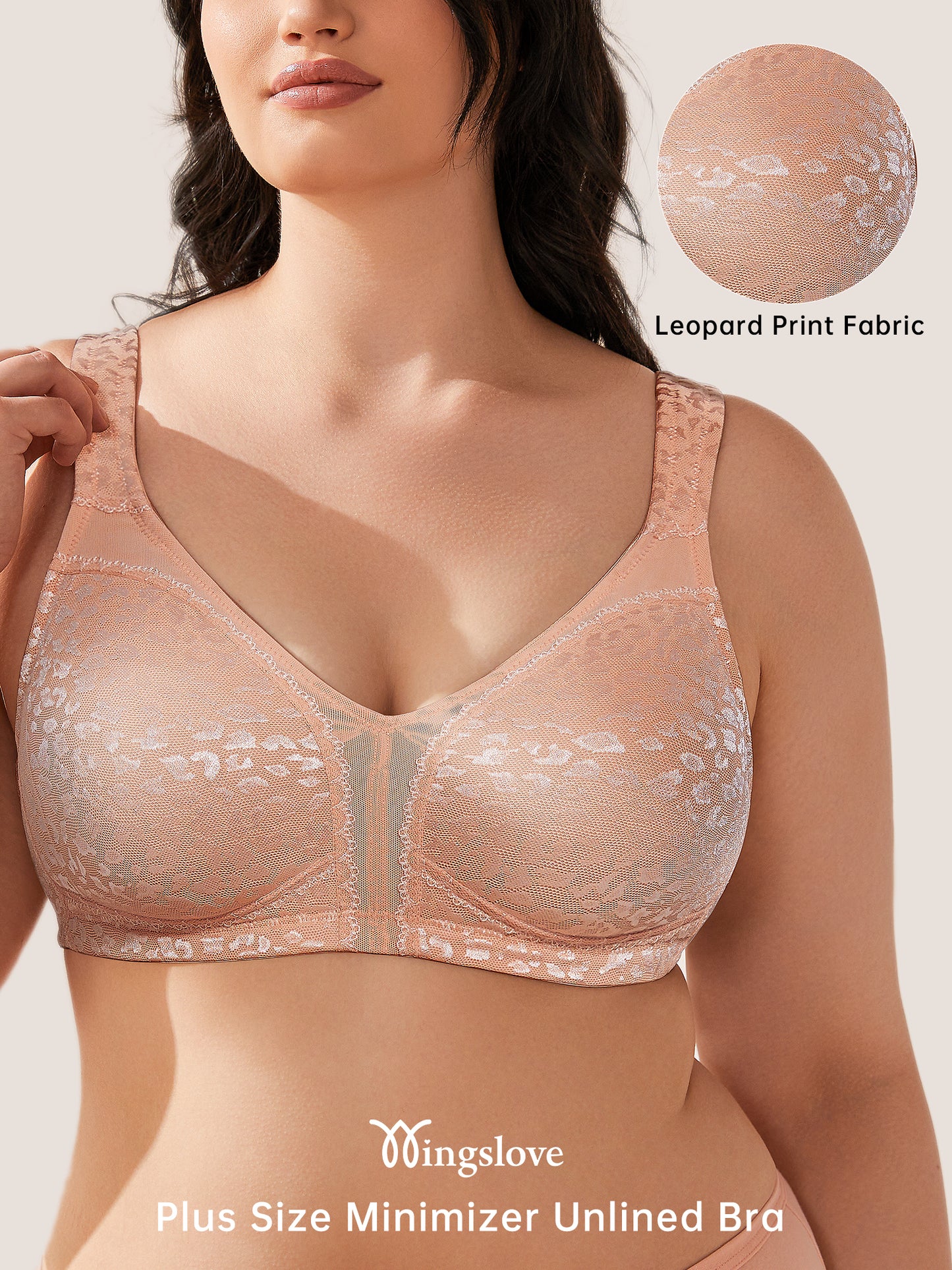 Wingslove Women's Plus Size Full Coverage Minimizer Bra Wirefree Non Padded for Everyday Comfort, Pink Nude