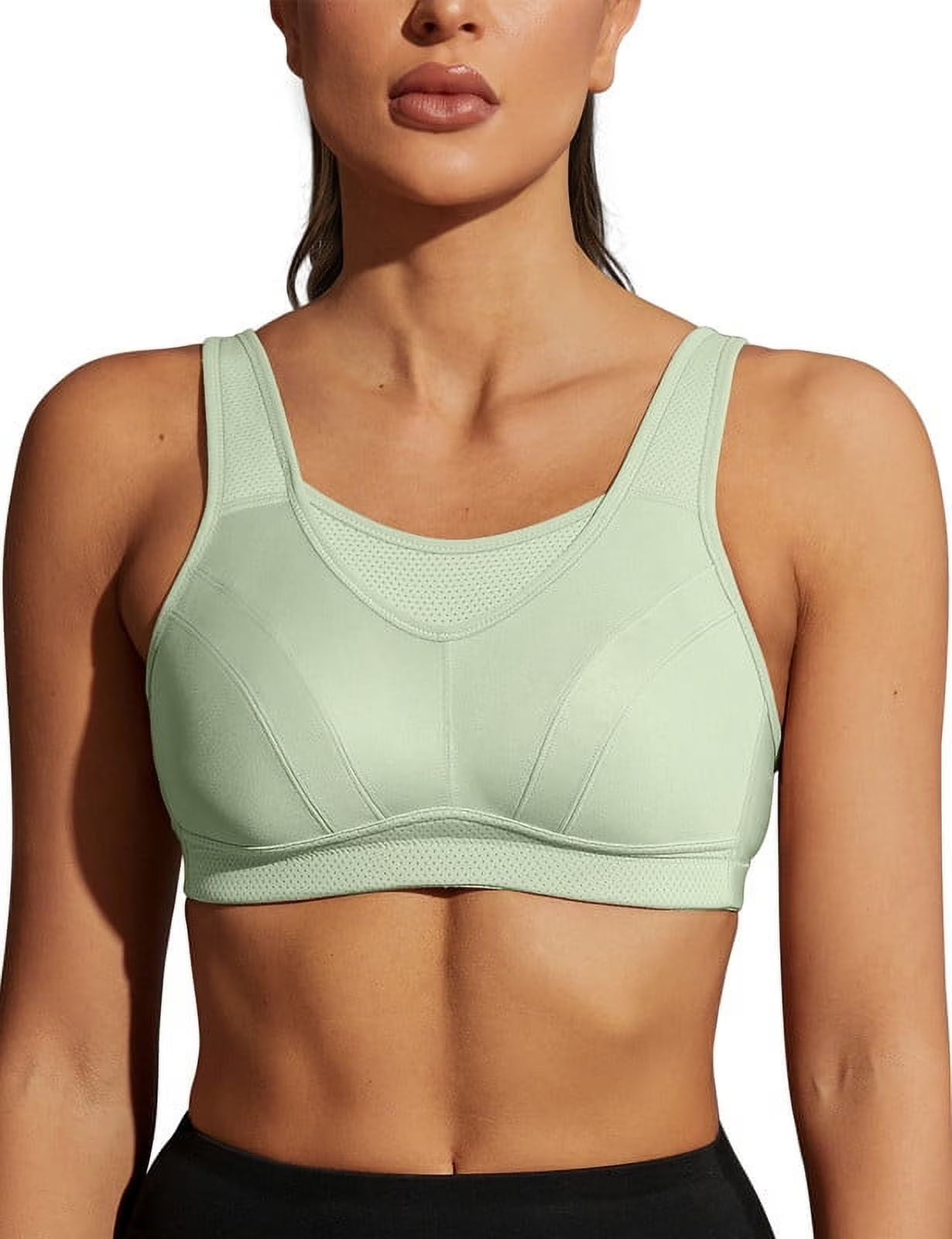 Wingslove Women's Sports Bra Full Coverage Wireless Bra Plus Size High Impact Non Padded Workout Bra,Green