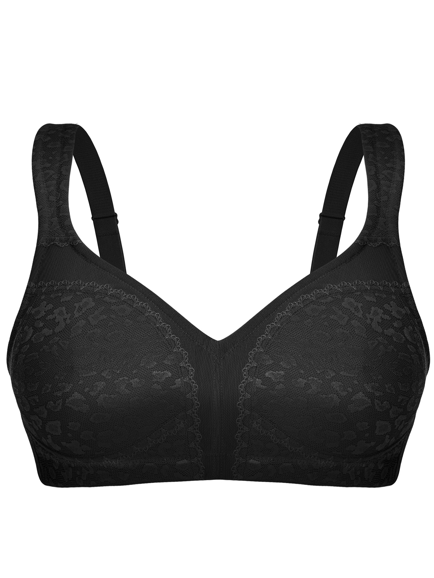 Deyllo Women's Full Coverage Wireless Bras Plus Size No Wire Non Padded Black Minimizer Bra