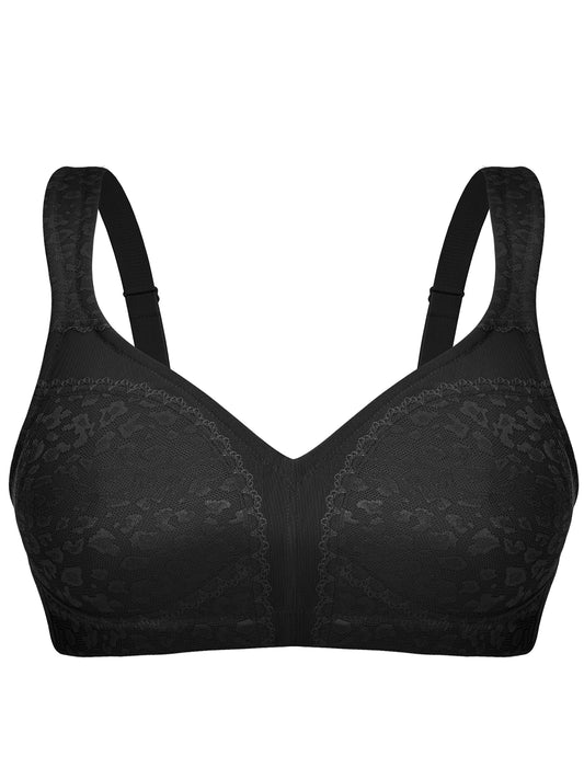 Deyllo Women's Full Coverage Wireless Bras Plus Size No Wire Non Padded Black Minimizer Bra