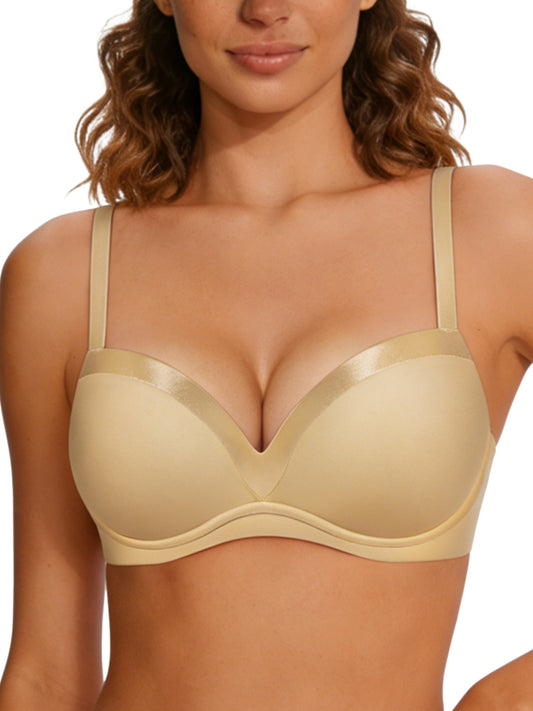 Deyllo Women Push Up Bra Soft Padded Cup Underwire Support Bras Lift Up Beige Bralette Bras