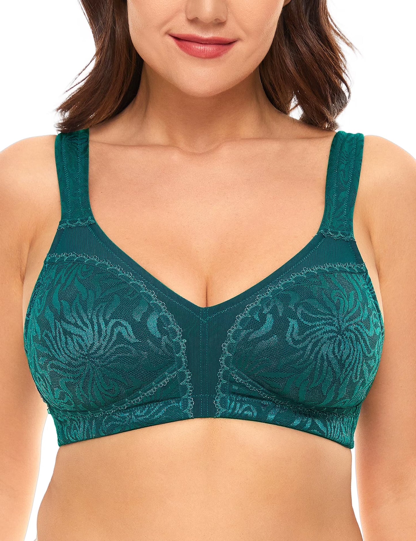 Wingslove Women's Full Coverage Plus Size Bra Non Padded Wireless Minimizer Bra, Dark Green