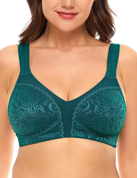 Wingslove Women's Full Coverage Plus Size Bra Non Padded Wireless Minimizer Bra, Dark Green