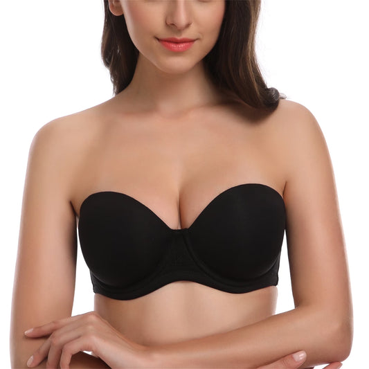 Wingslove Women's Strapless Push Up Bra Plus Size Full Figure Underwire Multiway Contour Bra,Black