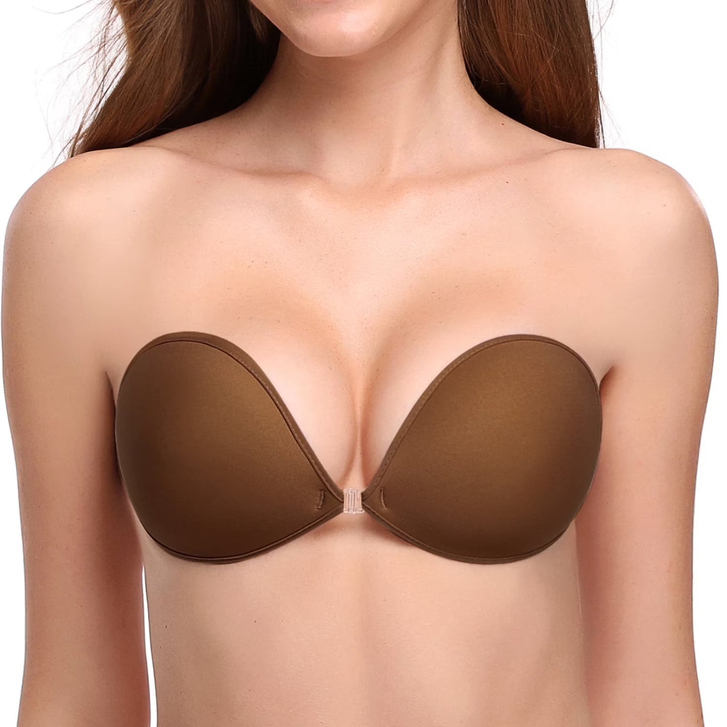 Wingslove Adhesive Bra Reusable Backless Strapless Push-up Silicone Invisible Sticky Bras for Backless Dress,Coffee