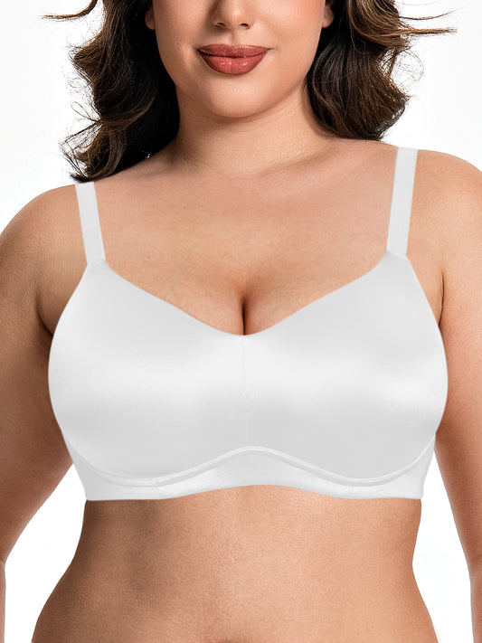 Deyllo Women Wireless Seamless Full Coverage Bra Minimizer Underwire Bralette White Crisscross Back Daily Bra