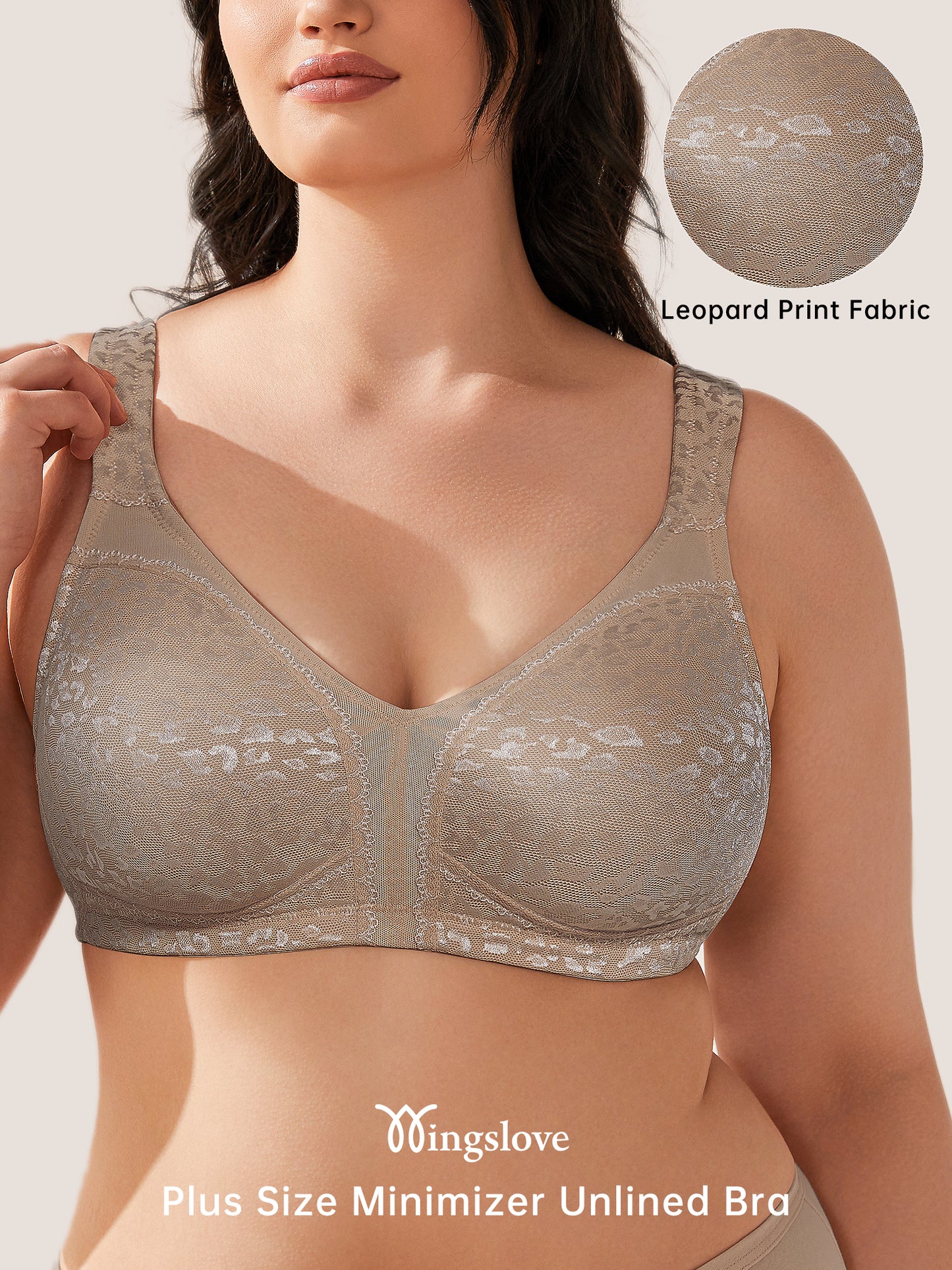 Wingslove Women's Plus Size Full Coverage Minimizer Bra Wirefree Non Padded for Everyday Comfort, Toffee