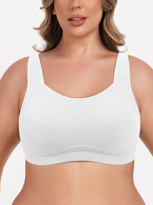 Deyllo High Impact Support Sports Bras For Women Plus Size Non-Padded Wireless Exercise Athletic Bras,White