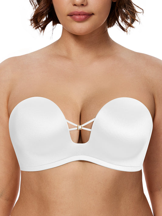 Deyllo Women Anti-Slip Strapless Bra Full Figure Bras Seamless Wireless Push Up Underwire White Bras