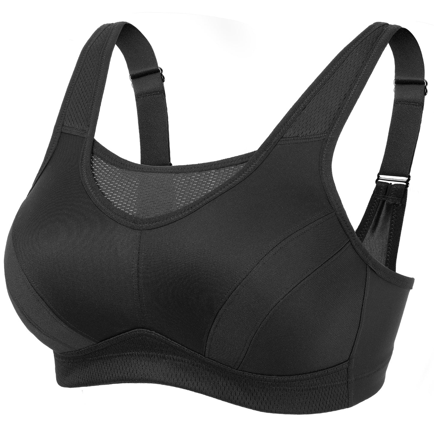 Deyllo Women's Plus Size Sports Bra, High Impact Full Support, Non-Padded Wireless Workout Running Black Bra