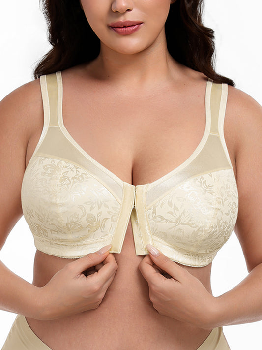 Deyllo Women Front Closure Bras Plus Size Minimizer Bras Full Coverage High Support Wireless Light Beige Bras