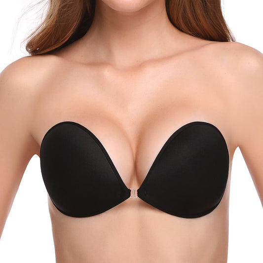 Wingslove Adhesive Bra Reusable Backless Strapless Push-up Silicone Invisible Sticky Bras for Backless Dress,Black