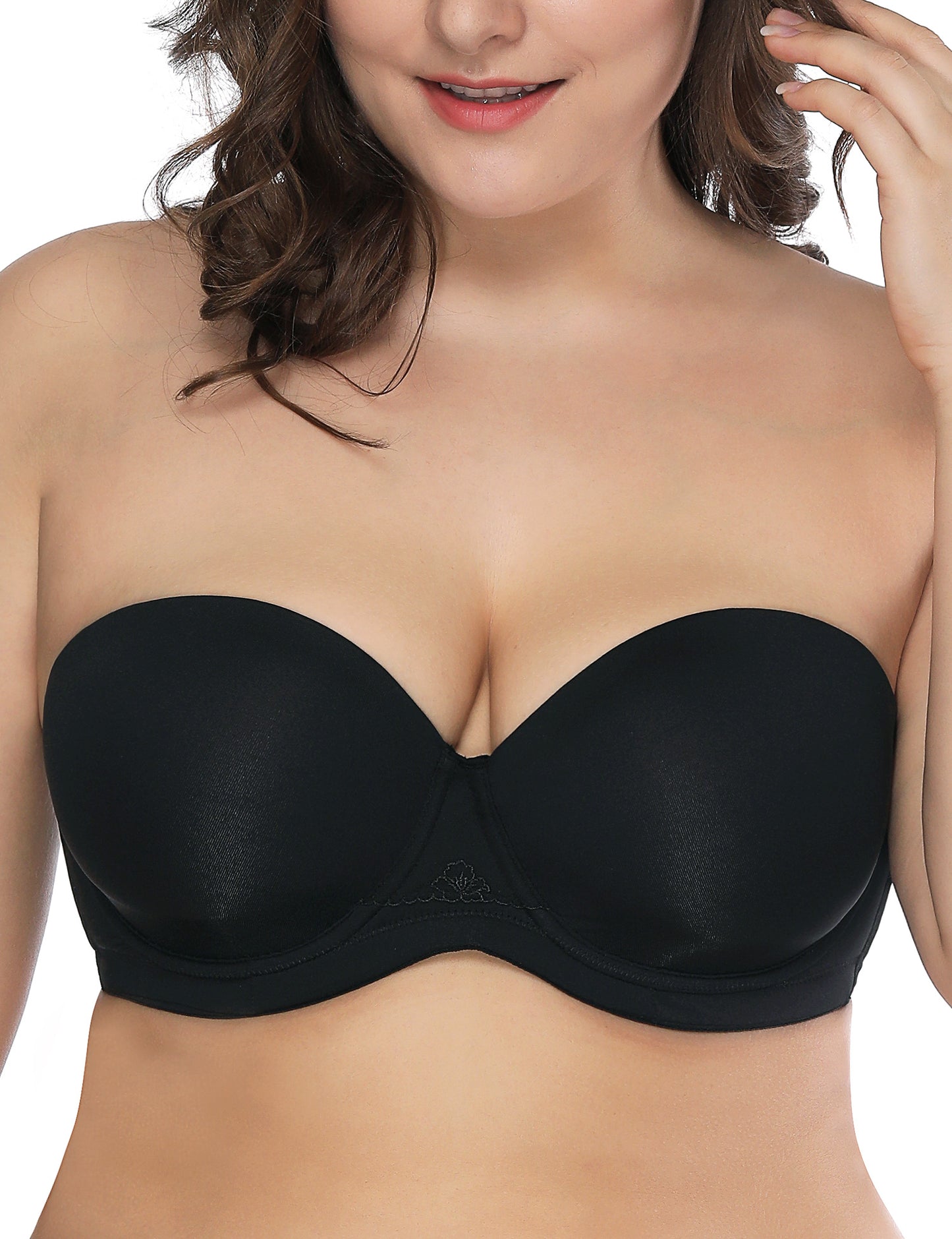 Deyllo Women's Push Up Strapless Bras Full Cup Plus Size Underwire Support Padded Bra Black Bras
