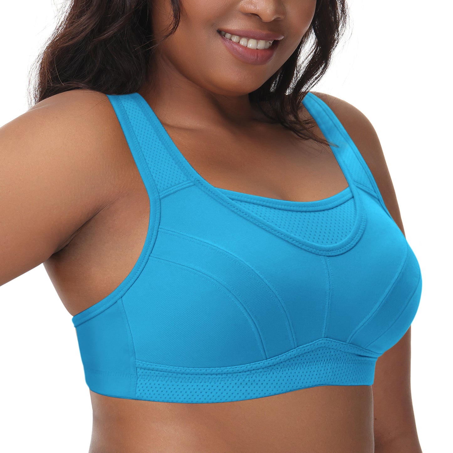 Deyllo Women's Plus Size Sports Bra, High Impact Full Support, Non-Padded Wireless Workout Running Blue Bra