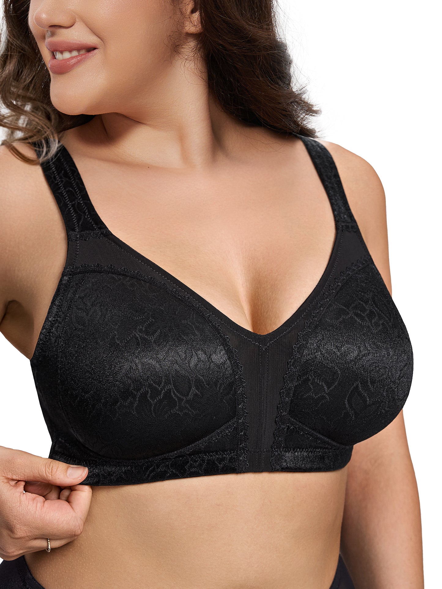 Deyllo Women Plus Size Minimizer Bra Soft Cup Wire-Free Bra Comfort Support Large Bust Black Bras