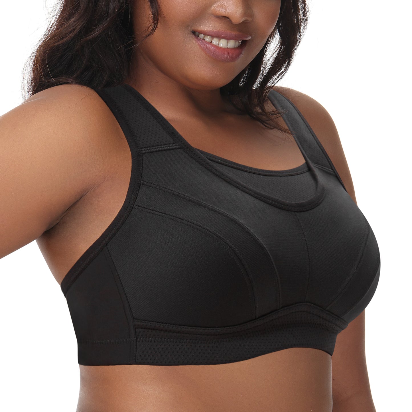 Deyllo Women's Plus Size Sports Bra, High Impact Full Support, Non-Padded Wireless Workout Running Black Bra