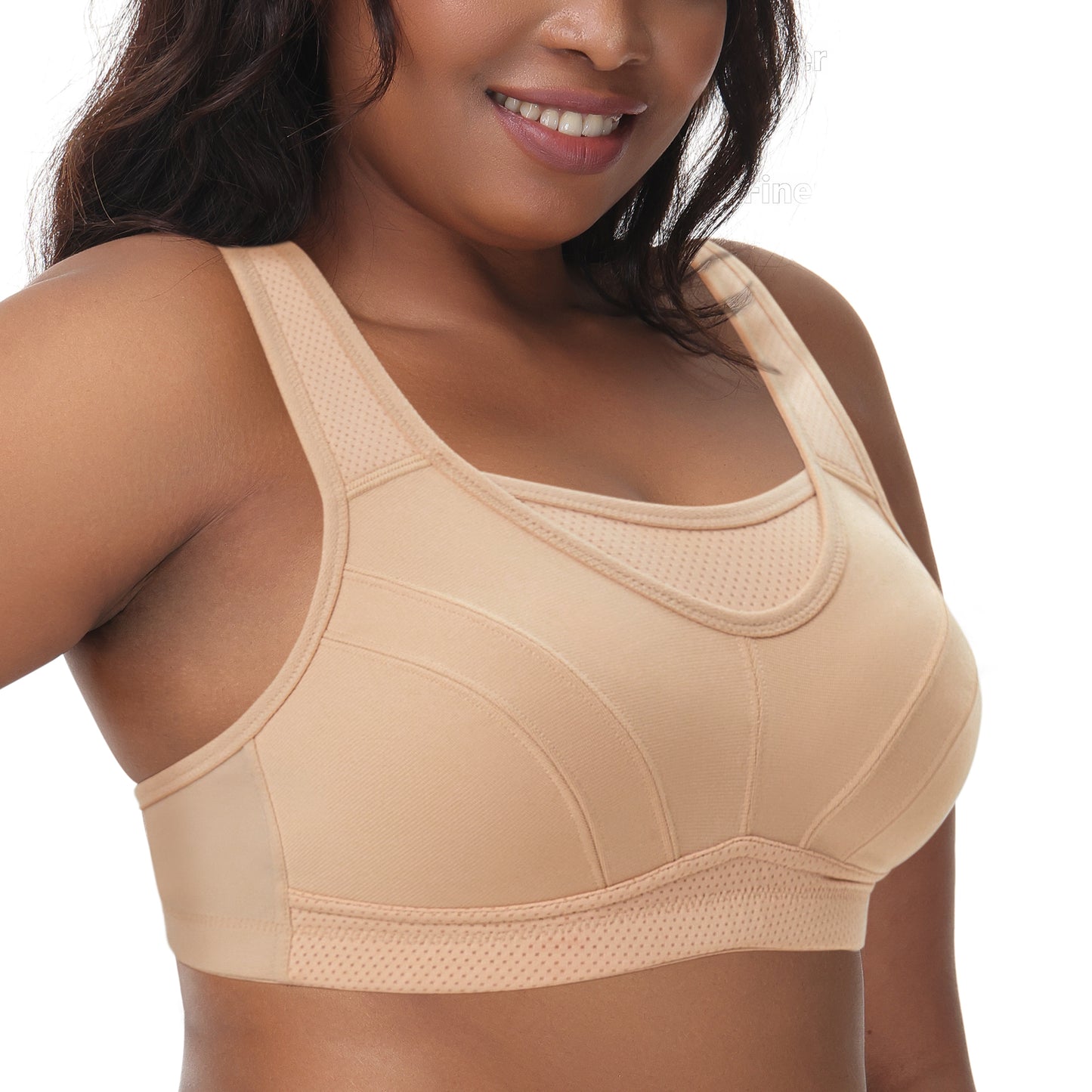 Deyllo Women's Plus Size Sports Bra, High Impact Full Support, Non-Padded Wireless Workout Running Beige Bra