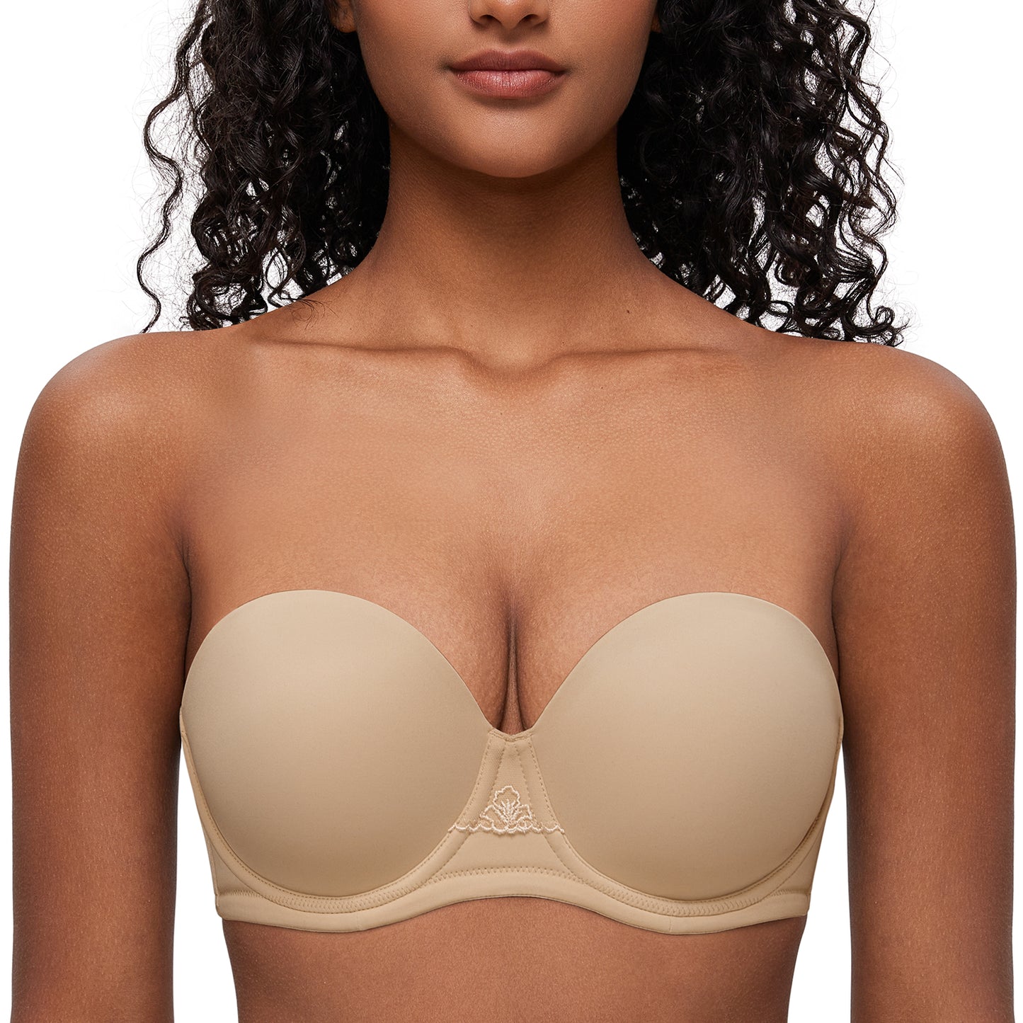 Deyllo Women Beige Strapless Bras Full Cup Push Up Underwire Support Padded Bra
