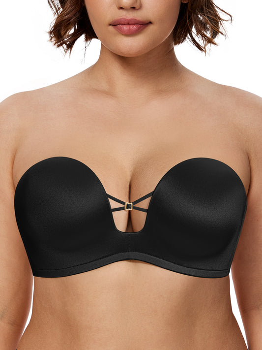 Deyllo Women Push Up Strapless Bra Lift Support Underwire Bras Black Wirefree Padded Smoothing Seamless T-Shirt Bras