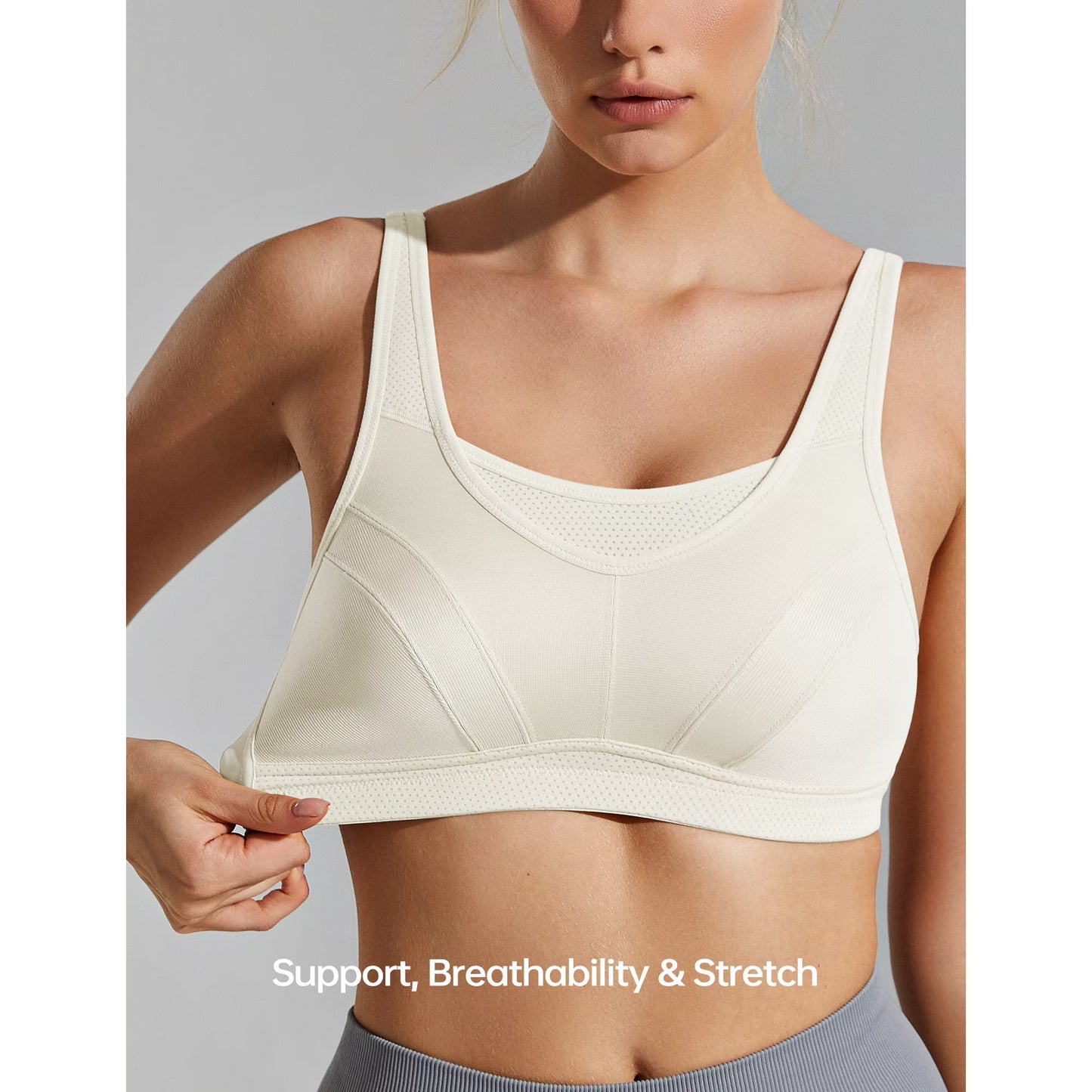 Wingslove Women's Sports Bra Full Coverage Wireless Bra Plus Size High Impact Non Padded Workout Bra,Ivory