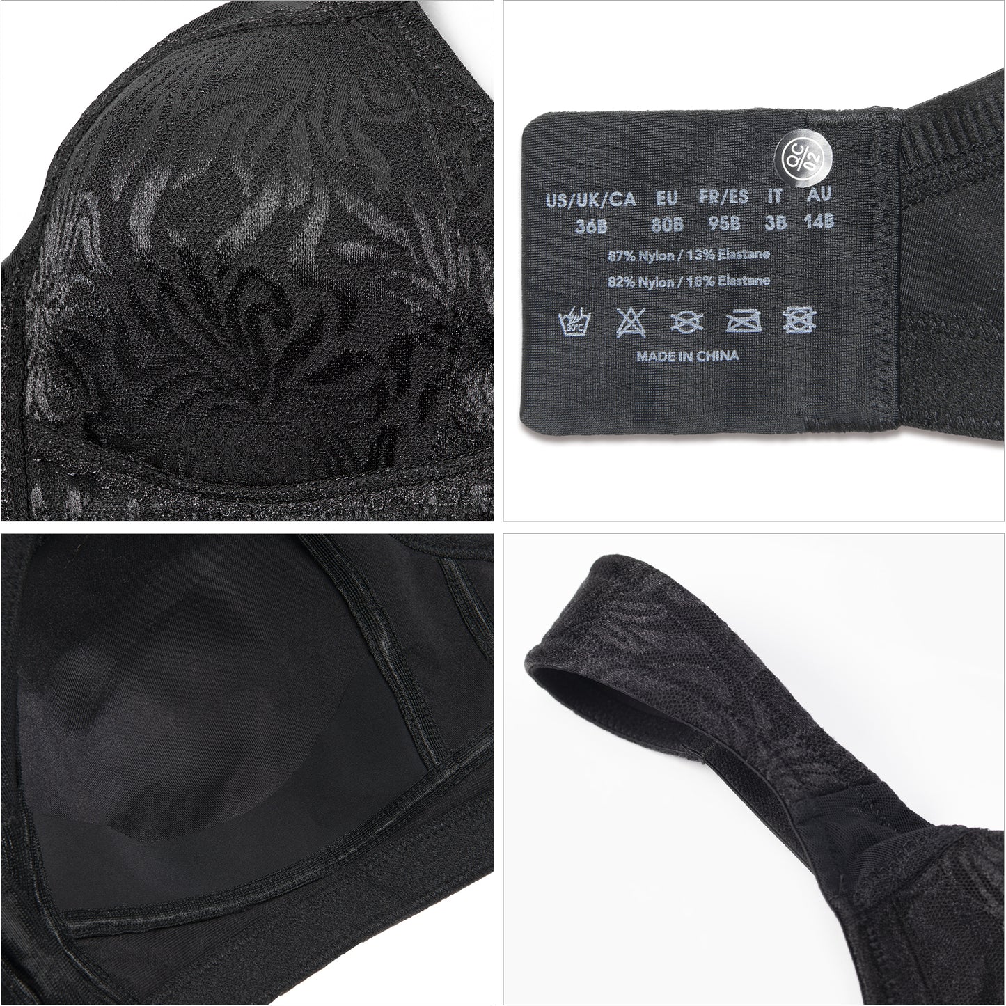 Deyllo Women's Non Padded Wireless Bras Plus Size Full Coverage Black Minimizer Bra