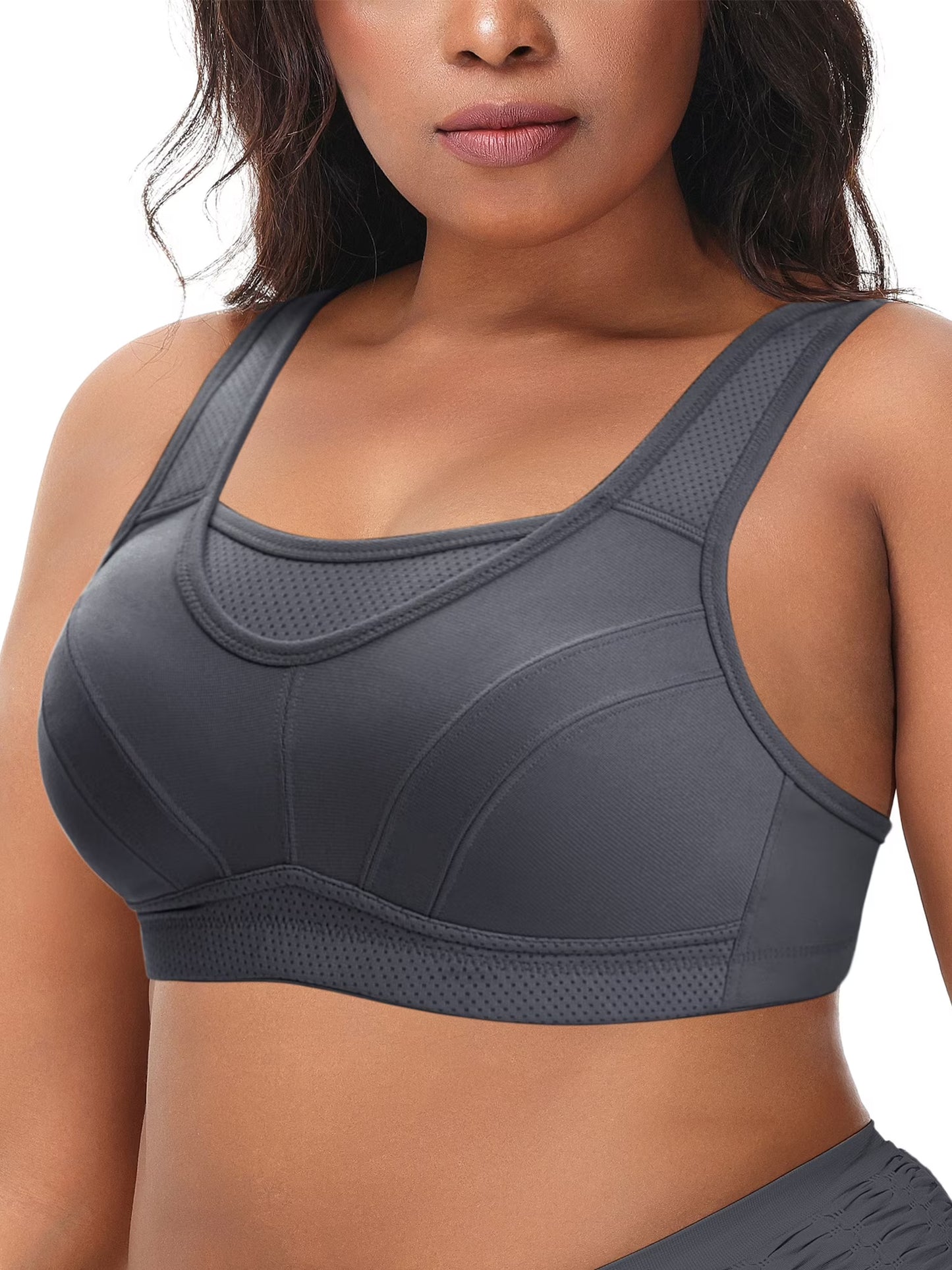 Deyllo Women's Sports Bras Plus Size High Impact Full Support Non-padded Wireless Workout Running Exercise Bra Activewear, Gray