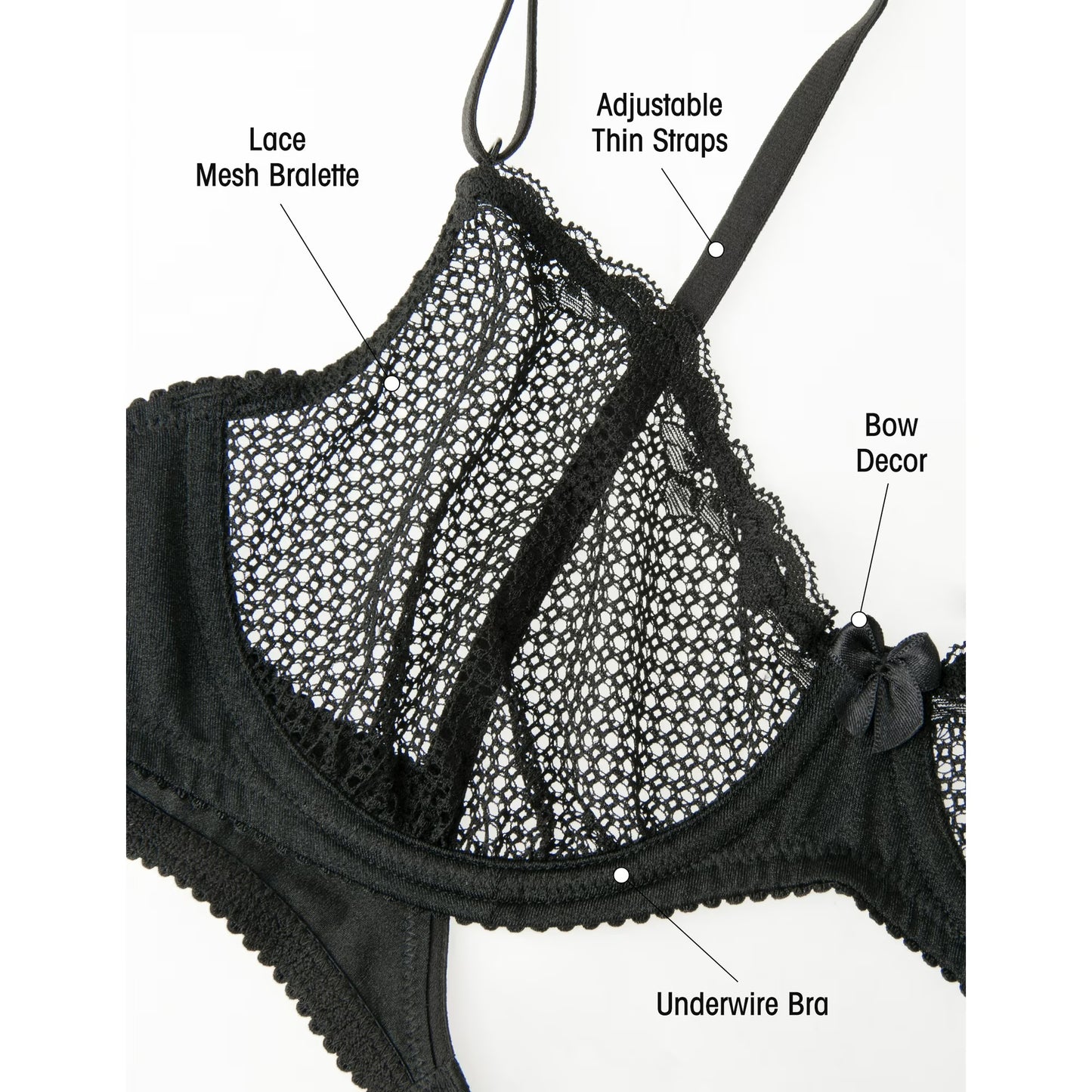 Wingslove Women's Sexy 1/2 Cup Lace Bra Balconette Mesh Underwired Demi Shelf Bra Unlined See Through Bralette,Black