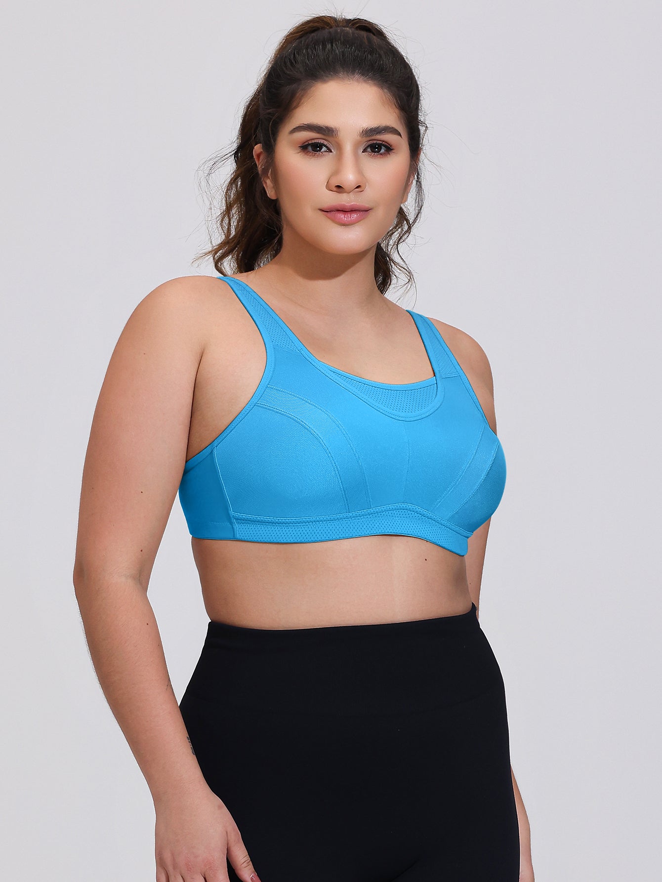 Wingslove Women's Sports Bra Full Coverage Wireless Bra Plus Size High Impact Non Padded Workout Bra,Blue