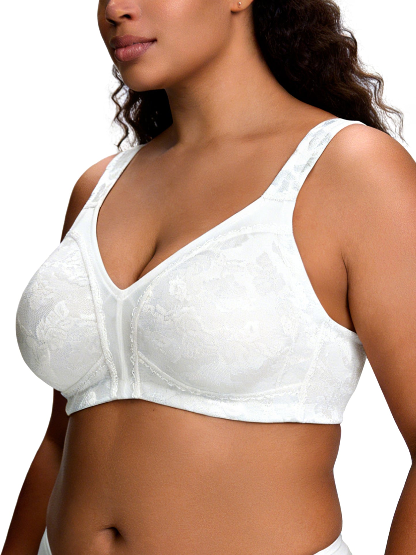 Deyllo Women Plus Size Minimizer Bra Full-Figure Wirefree Bras Non Padded No Underwire White Bras