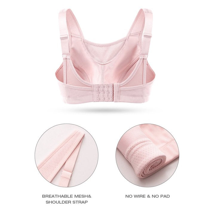 Wingslove Women's Sports Bra Full Coverage Wireless Bra Plus Size High Impact Non Padded Workout Bra,Pink