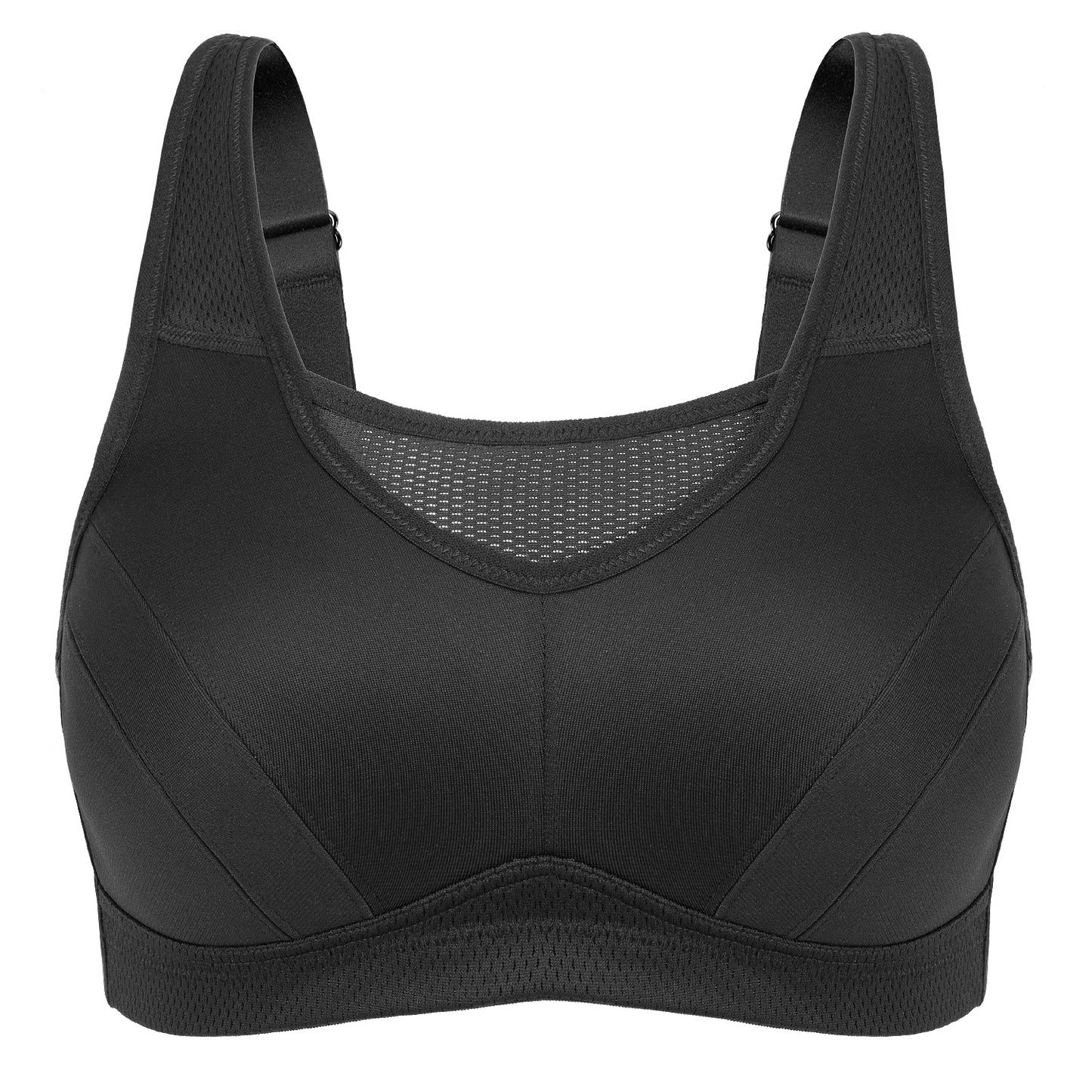 Deyllo Women's Plus Size Sports Bra, High Impact Full Support, Non-Padded Wireless Workout Running Black Bra
