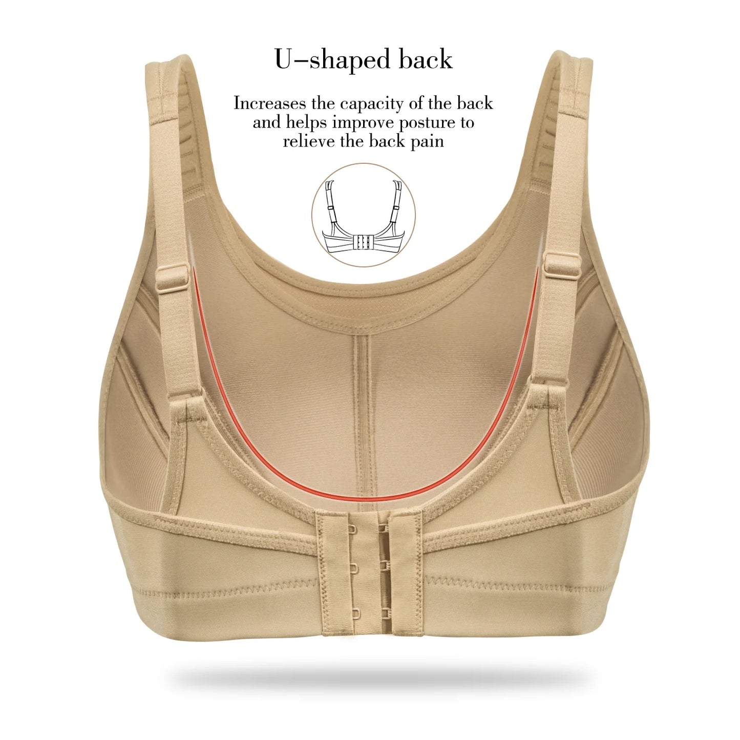 Wingslove Women's Non Padded Wireless Plus Size High Impact Sports Bra, Beige