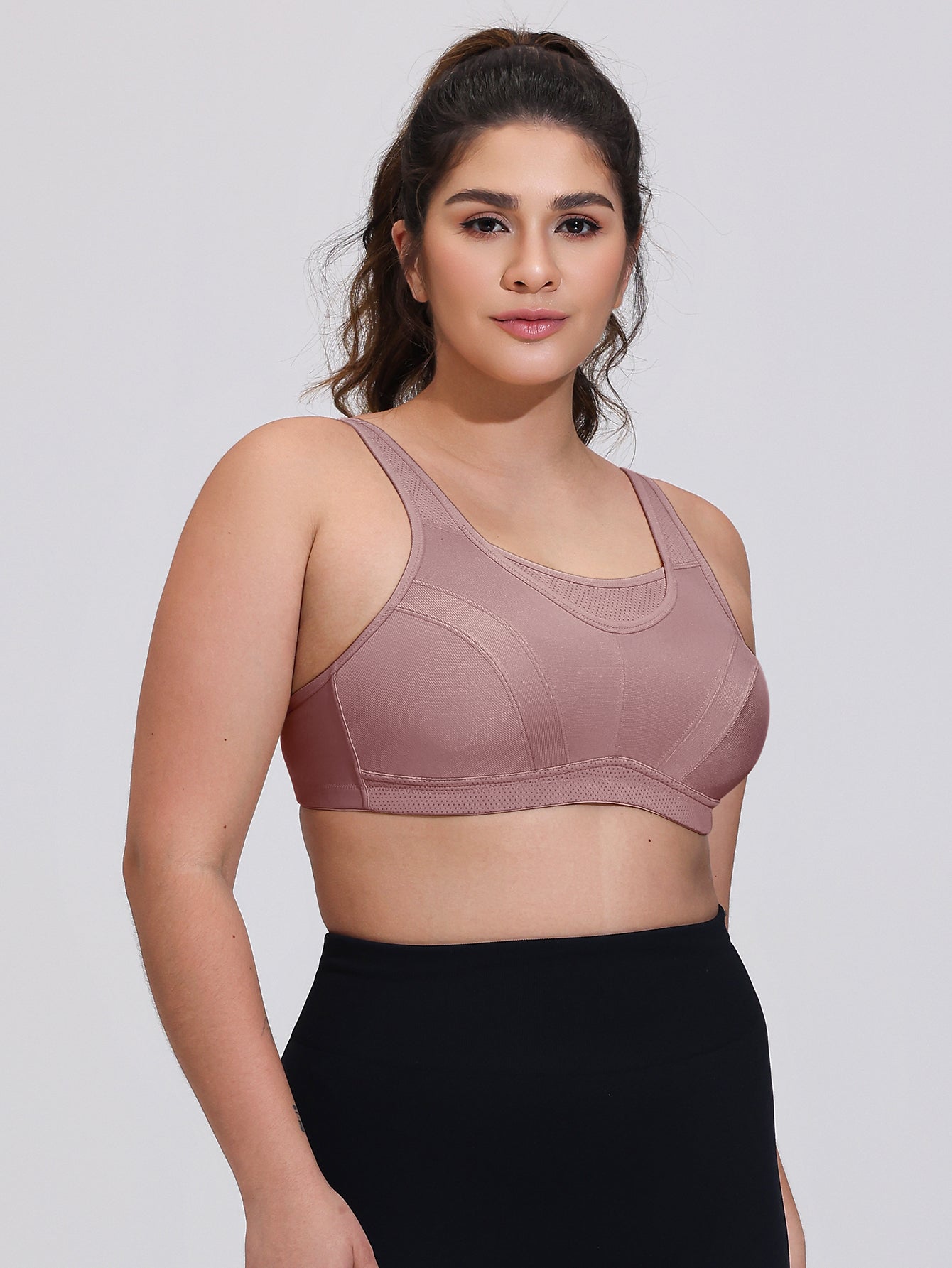 Wingslove Women's Sports Bra Full Coverage Wireless Bra Plus Size High Impact Non Padded Workout Bra,Amber