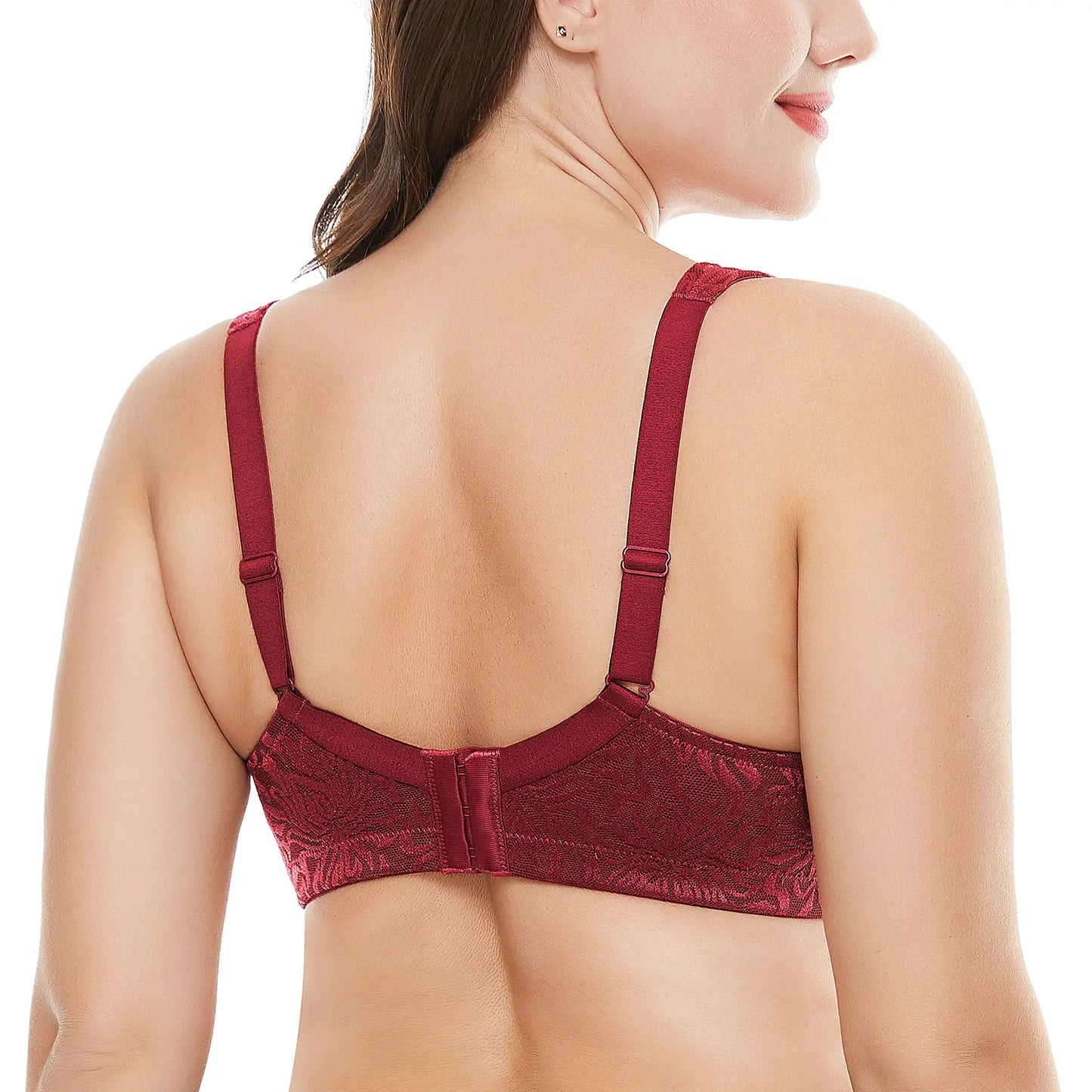 Wingslove Women's Full Coverage Plus Size Bra Non Padded Wireless Minimizer Bra, Wine Red