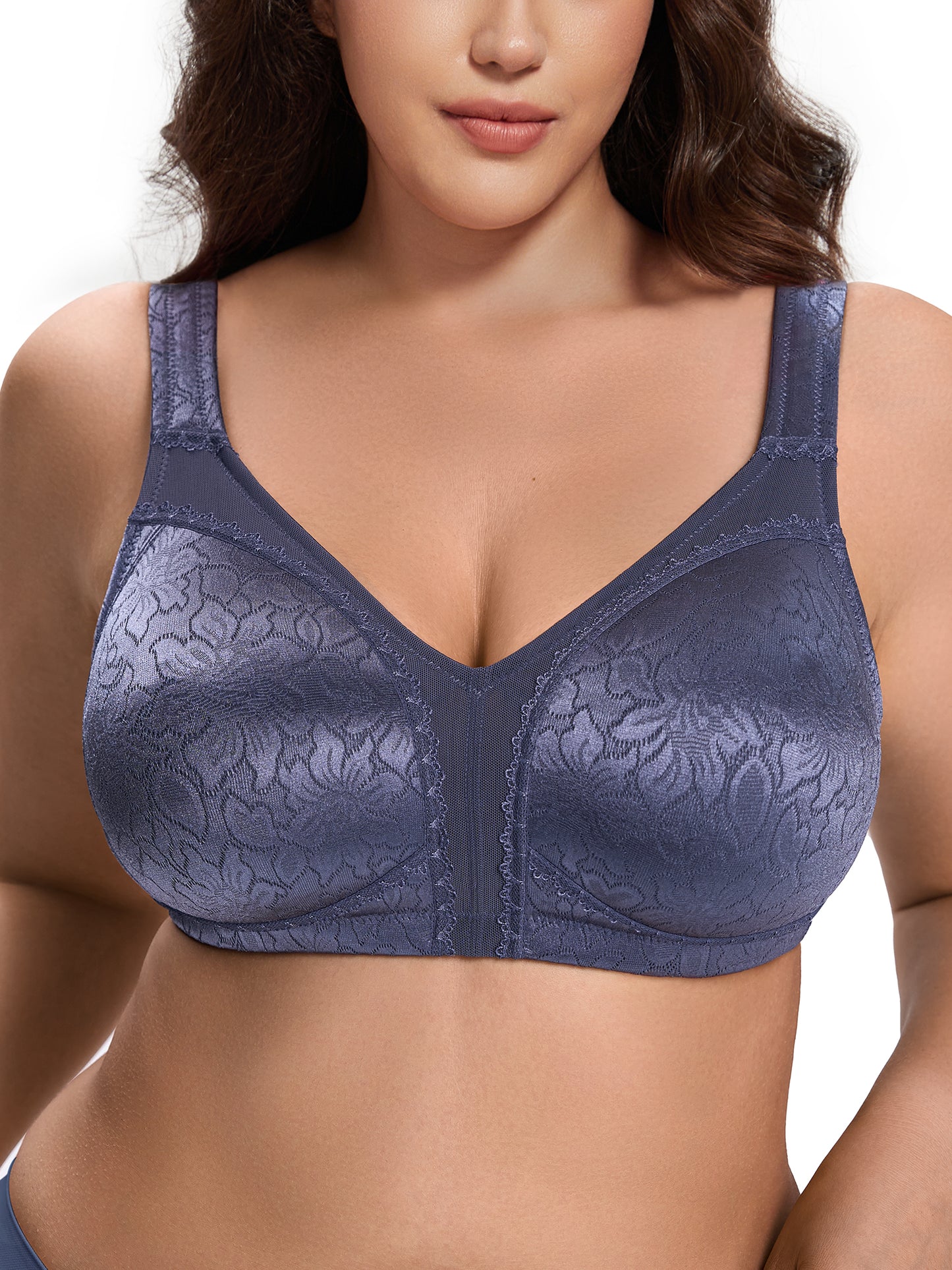 Deyllo Women Plus Size Full Coverage Bra Seamless Non Padded Soft Bra Unlined Comfort Everyday Blue Bras