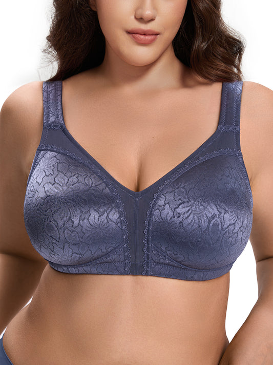 Deyllo Women Plus Size Full Coverage Bra Seamless Non Padded Soft Bra Unlined Comfort Everyday Blue Bras