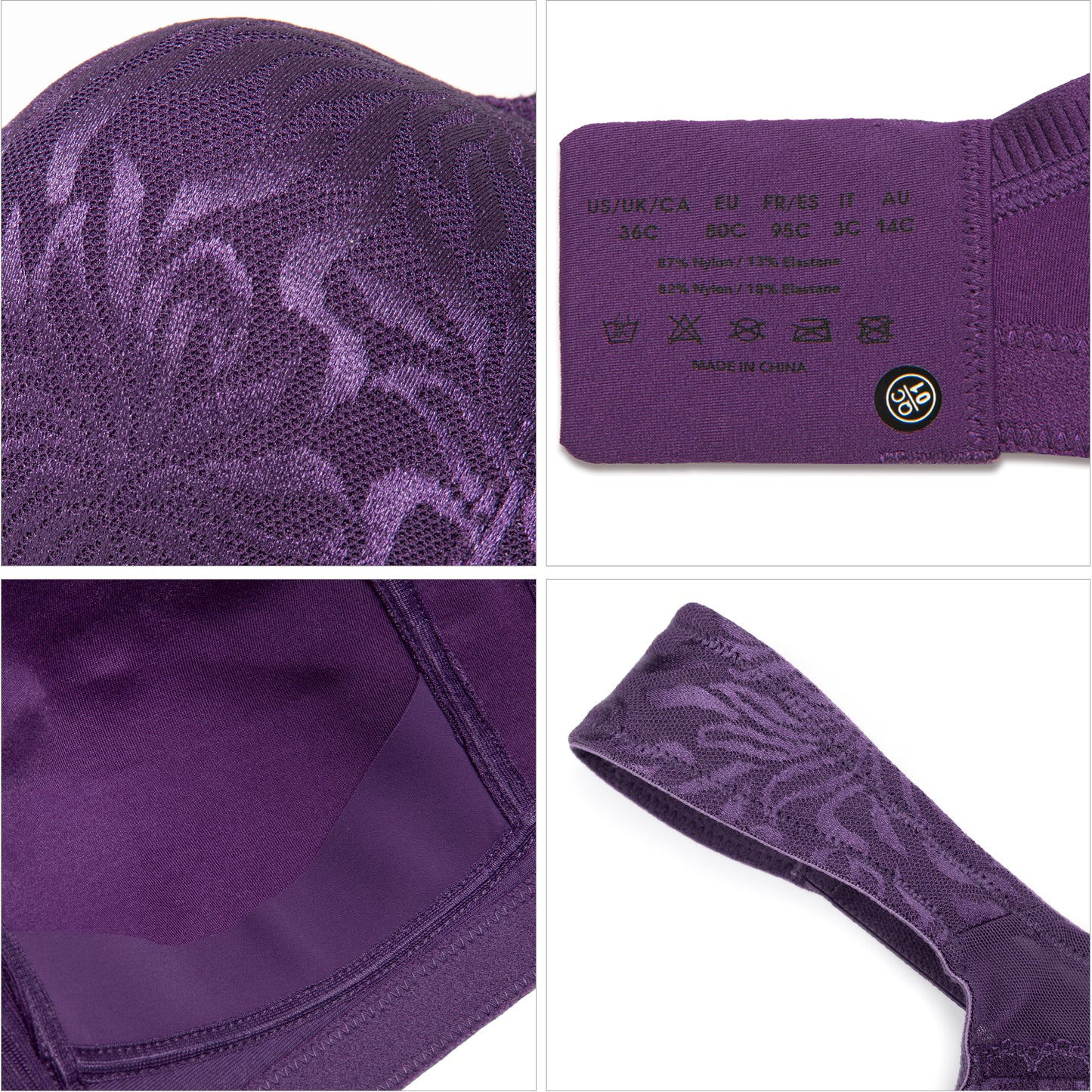 Deyllo Women's Non Padded Wireless Bras Plus Size Full Coverage Purple Minimizer Bra
