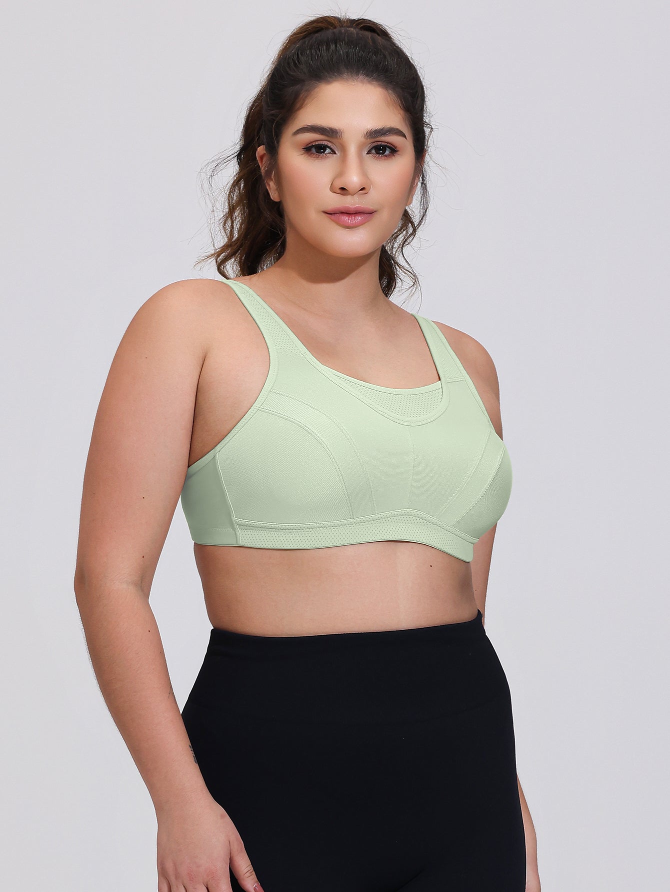 Wingslove Women's Sports Bra Full Coverage Wireless Bra Plus Size High Impact Non Padded Workout Bra,Green