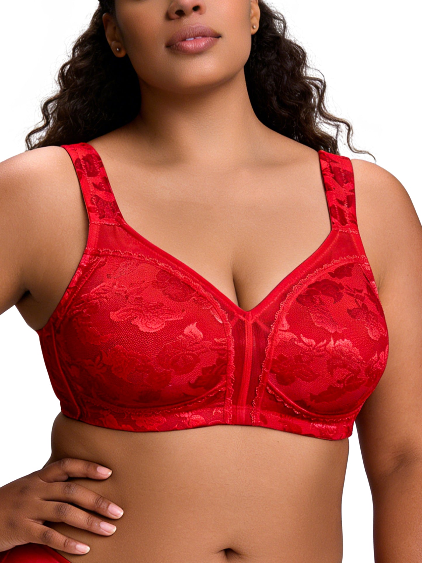 Deyllo Women Plus Size Minimizer Bras Full Coverage Wirefree Non Padded Bra Large Bust Red Bras